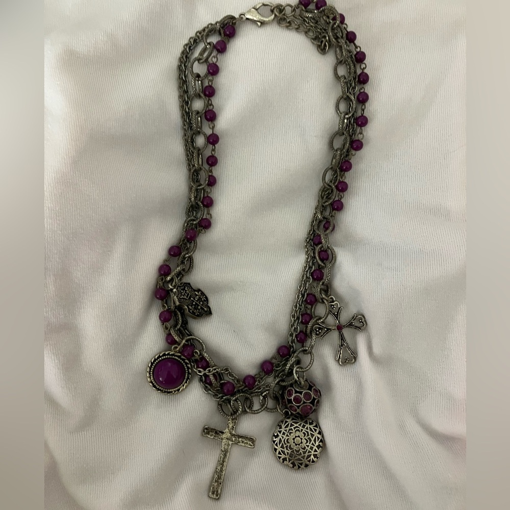 Icing Silver Necklace with Purple Charms
